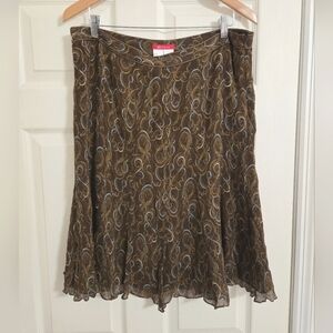 Anne Klein Brown And Tan Silk Midi Skirt Size 16